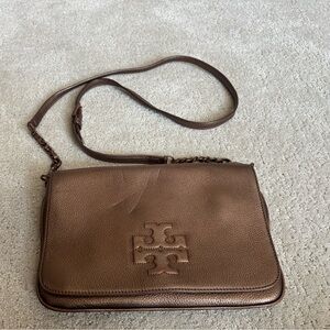 Tory Burch Brown Metallic Crossbody Flap Envelope Bag